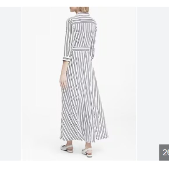 Banana Republic Navy and White Stripe Maxi Shirt Dress Size 4 - Picture 2 of 11